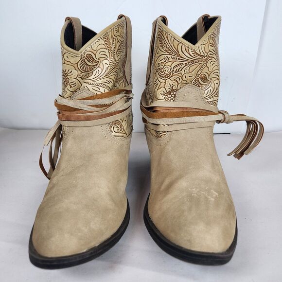 DINGO Brown Suede Booties Women's‎ Size 8.5 southwest ankle boots strap western - Picture 2 of 14
